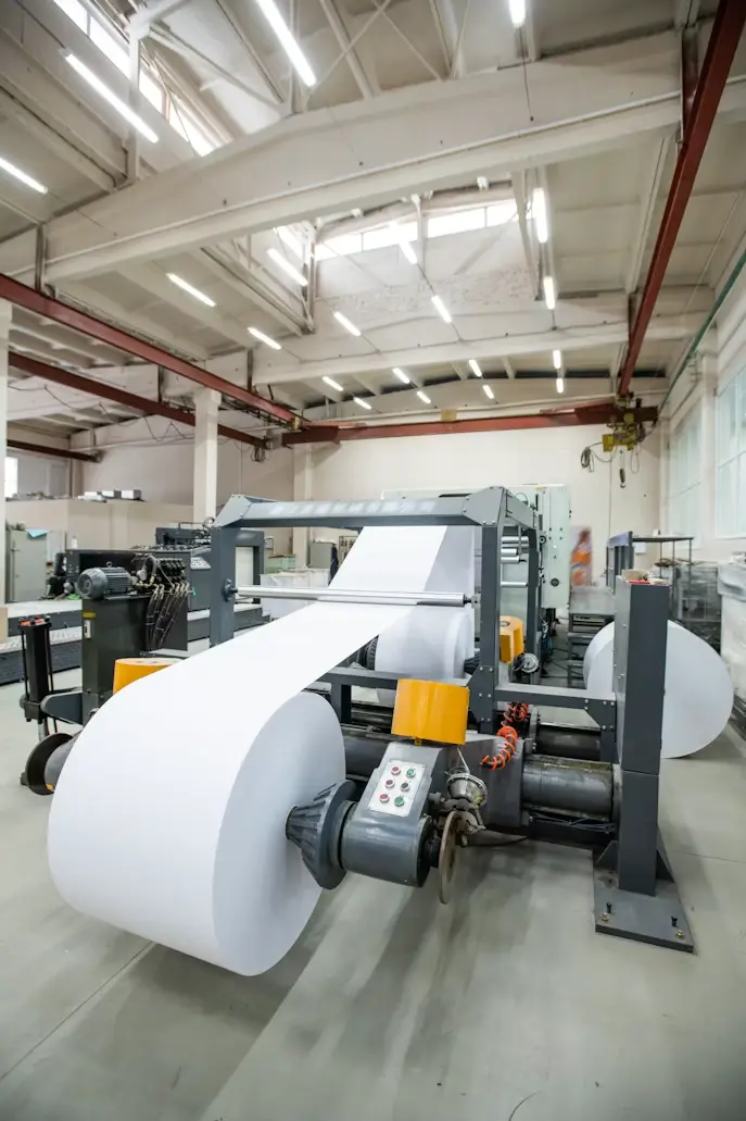Bobina de papel bond en la línea de producción de formatos continuos